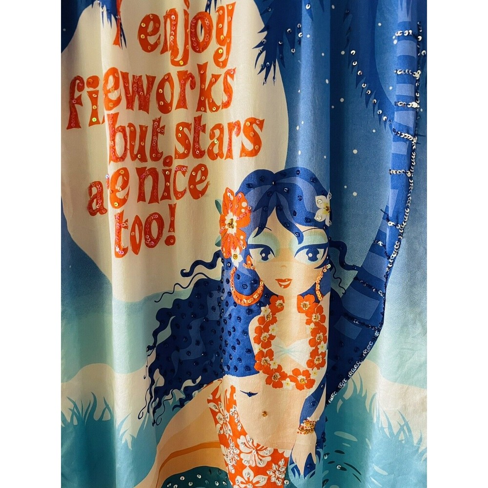 Custo Barcelona Babydoll Silk & Knit Dress Sz 2 Sequin Hawaiian Girl July 4th S - Picture 1 of 6